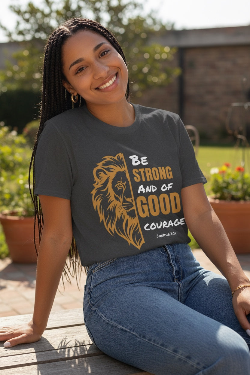 Lion Bible Verse Be Strong and of Good Courage T-Shirt | Joshua 1:9