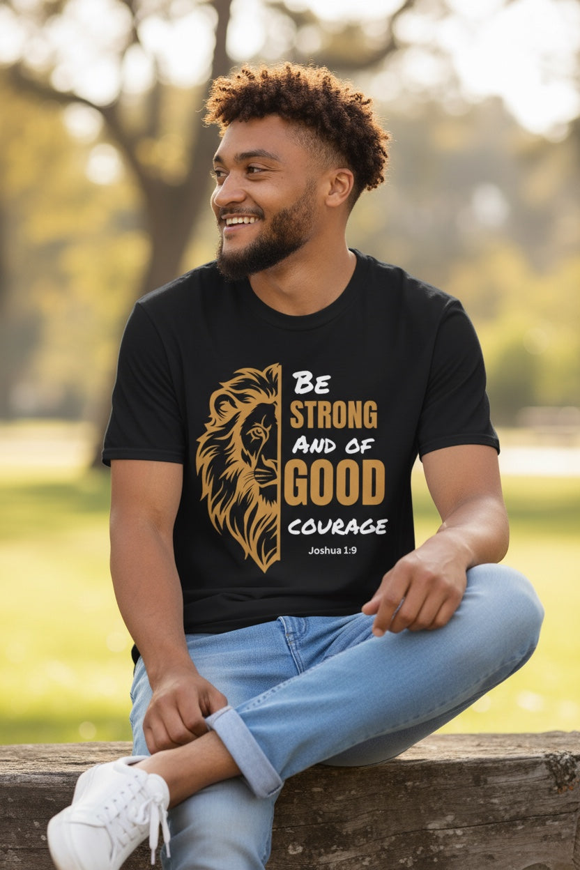 Lion Bible Verse Be Strong and of Good Courage T-Shirt | Joshua 1:9