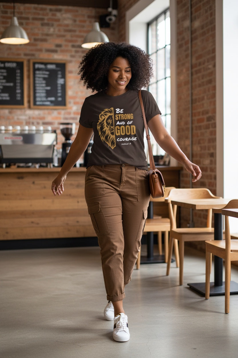 Lion Bible Verse Be Strong and of Good Courage T-Shirt | Joshua 1:9